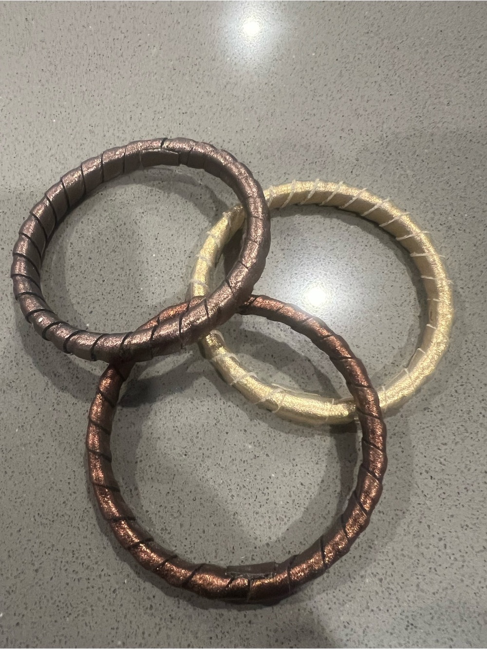 Set of Three Metallic Wrapped Bangle Bracelets - Bronze, Rose Gold, Gold